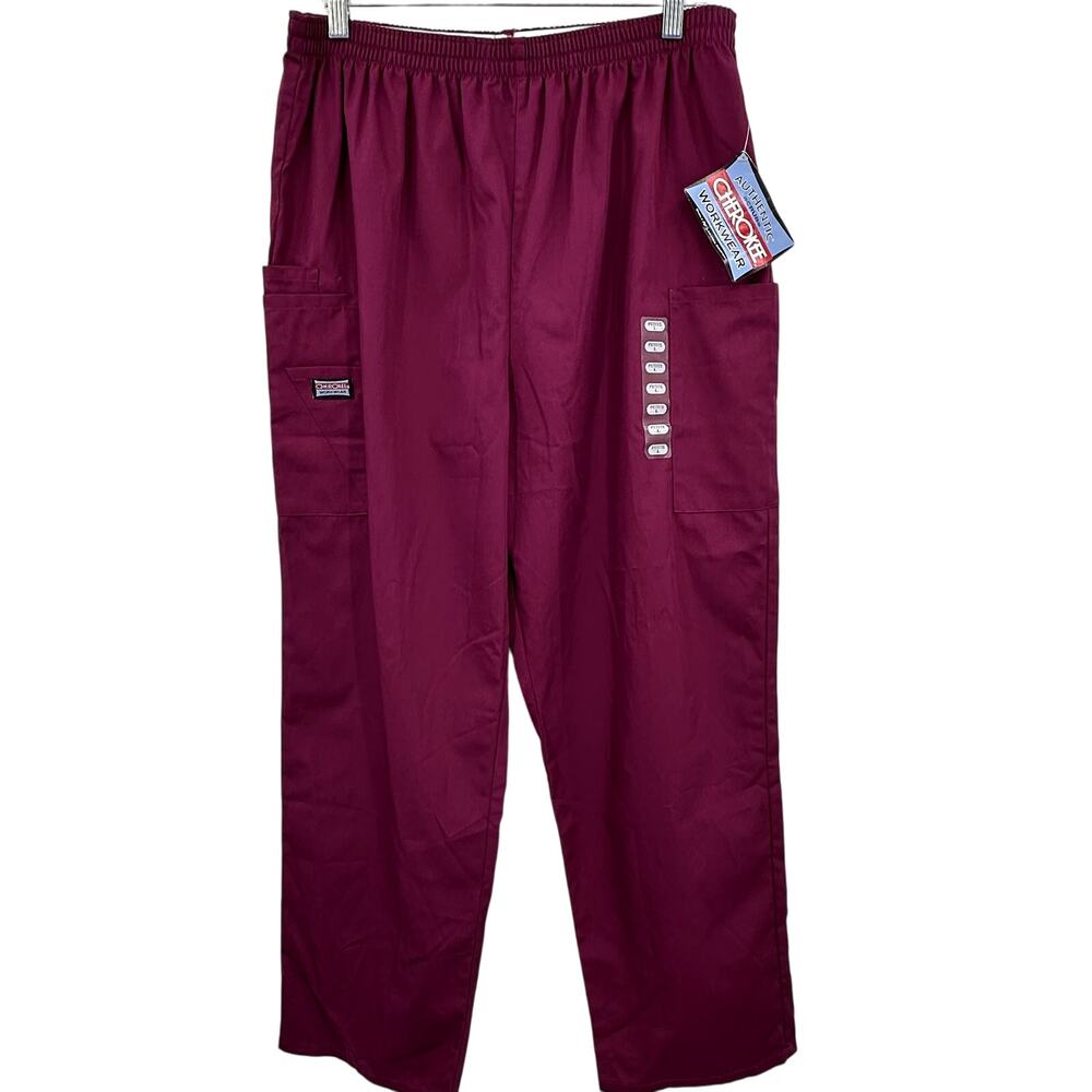 Cherokee Authentic Scrubs Workwear Pants Womens Petite L NWT Wine Straight Leg
